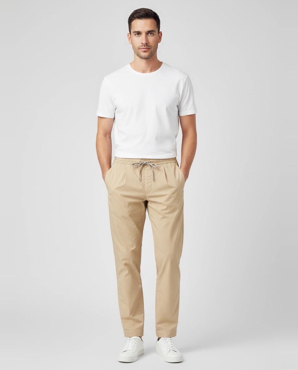 Men's Jacob Cohen Hemp Beige Trousers front view on model