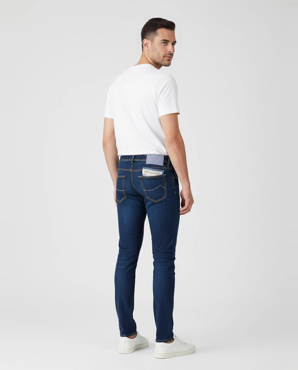 Mens Jacob Cohen 5PKT Nick Slim Fit Dark Blue Jeans back view on model