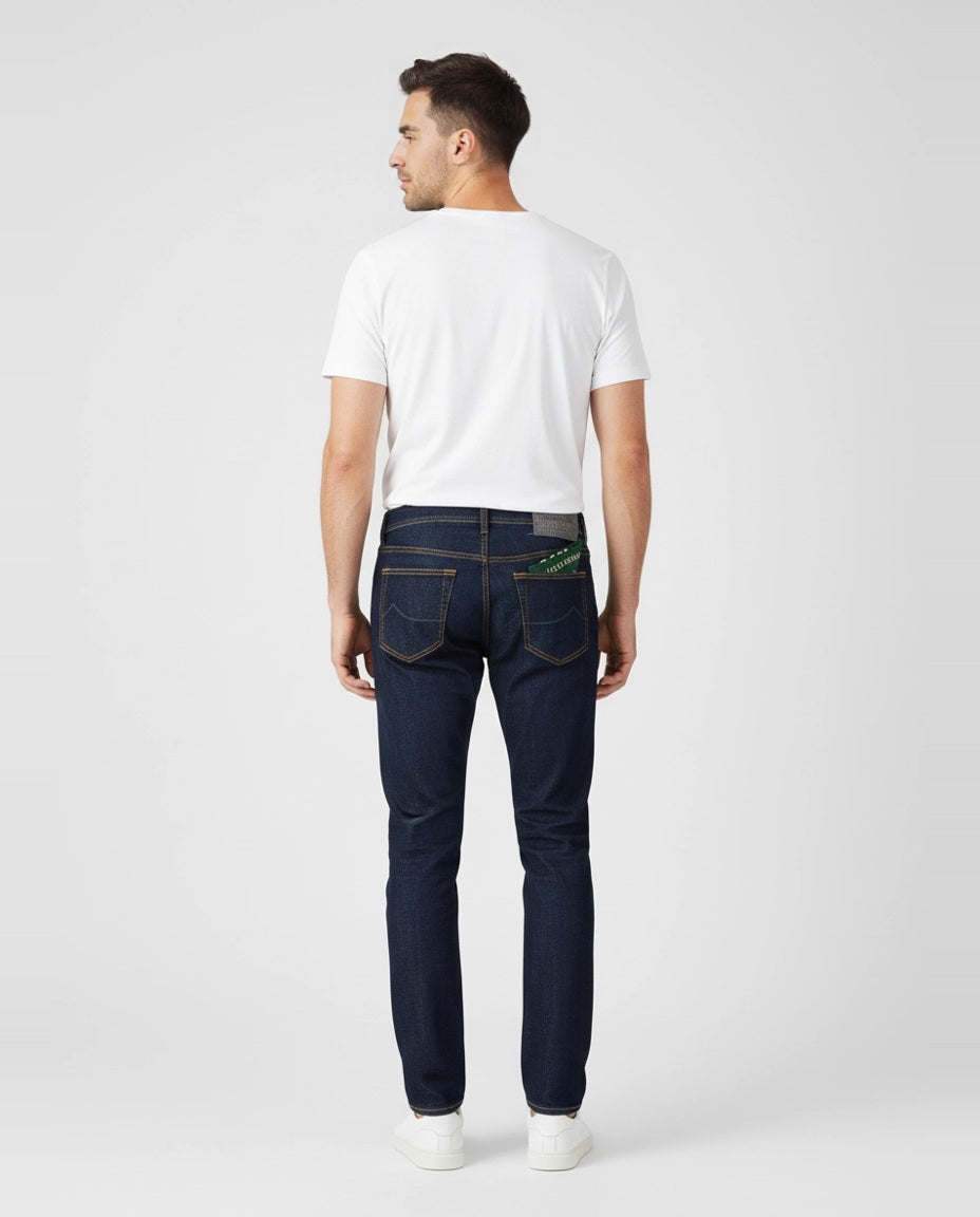 Mens Jacob Cohen 5PKT Bard Slim Fit Dark Blue Jeans back view on model