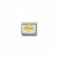 Composable Nomination charm featuring a golden heart with "Nana" inscription in 18k gold.