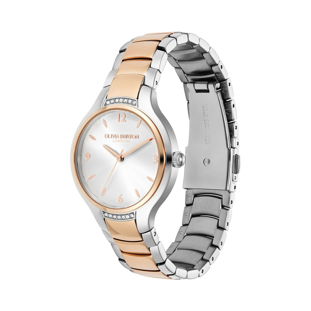 Olivia Burton Ladies Modern Classics Lea Silver Dial Bracelet Watch Stainless Steel & Rose Gold Plated by Olivia Burton