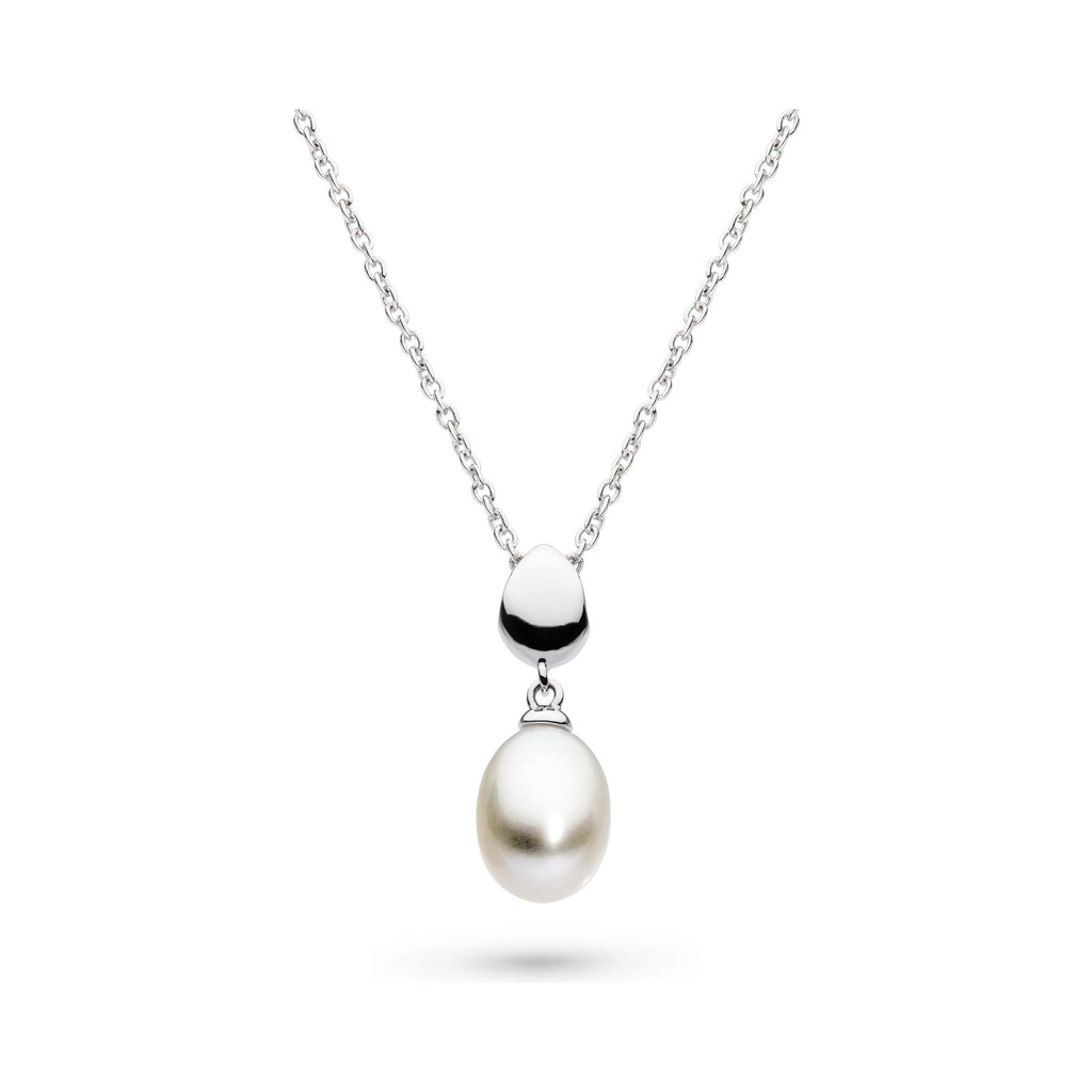 Elegant Coast Pebble pearl necklace by Kit Heath, showcasing its sterling silver chain and pearl pendant design.