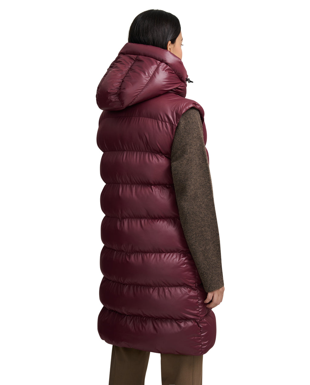 Women's Sandbanks Shell Bay Hooded Long Gilet in Port — image 03