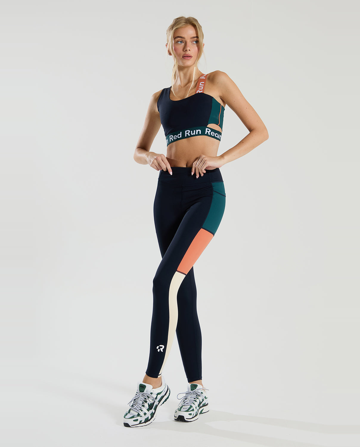 Womens Red Run ELEMENTS Navy Colour Block Bra — view 3
