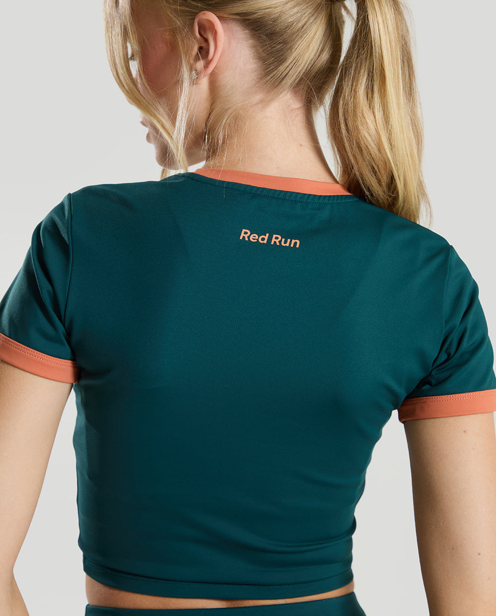 Womens Red Run ELEMENTS Green Baby Tee — view 3