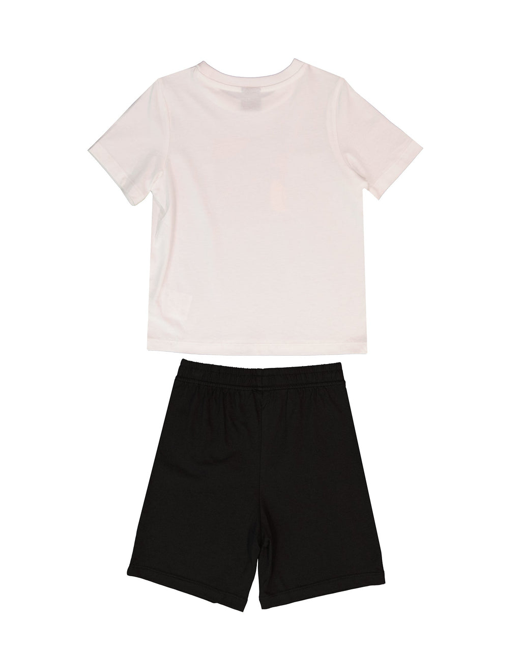 White  t-shirt and black shorts on a white background