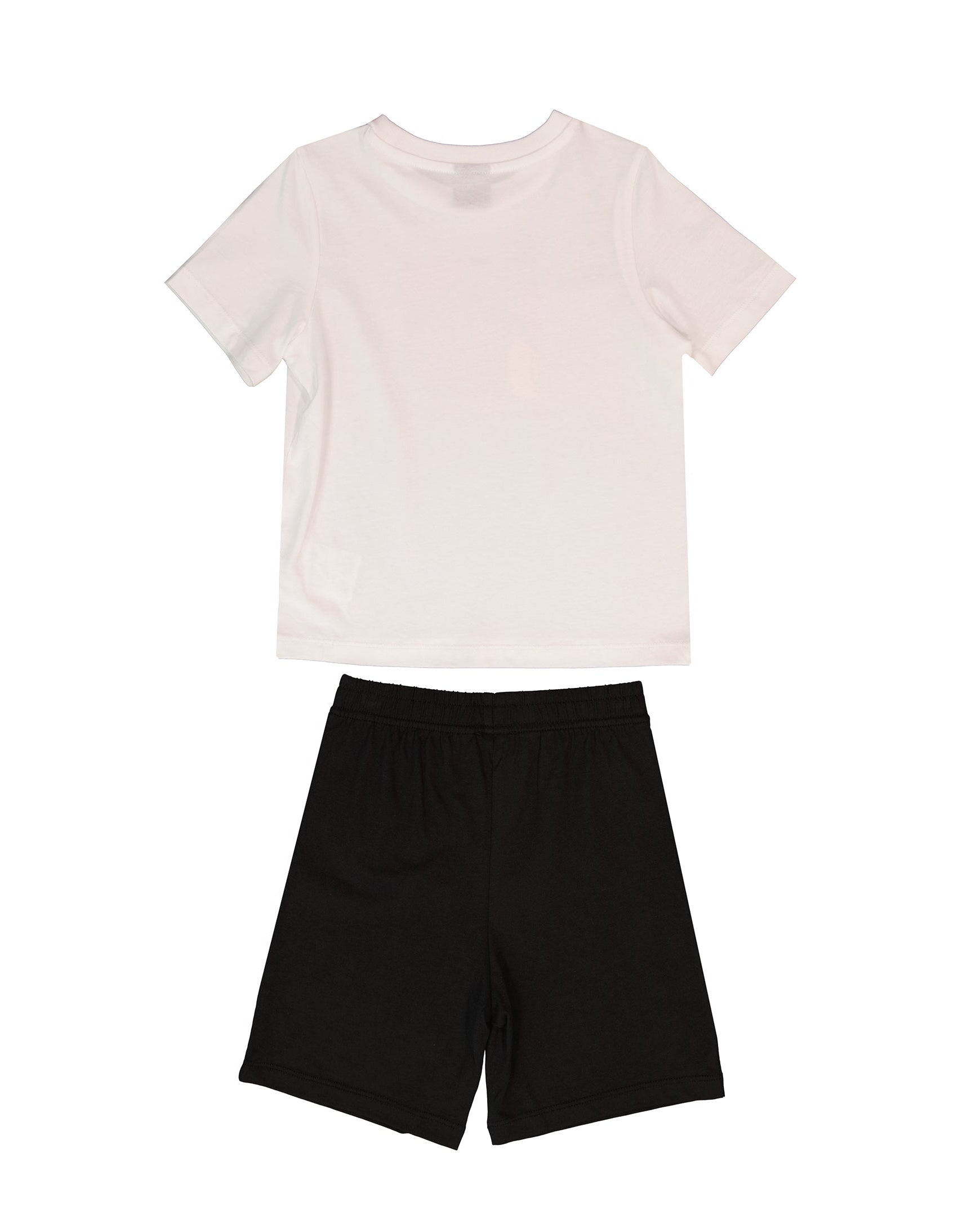 White  t-shirt and black shorts on a white background