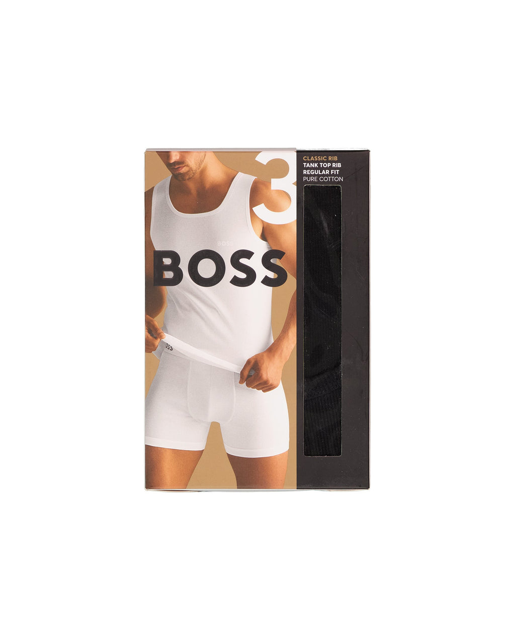 Mens BOSS Black TankTop3P RibClassic in Black — view 3