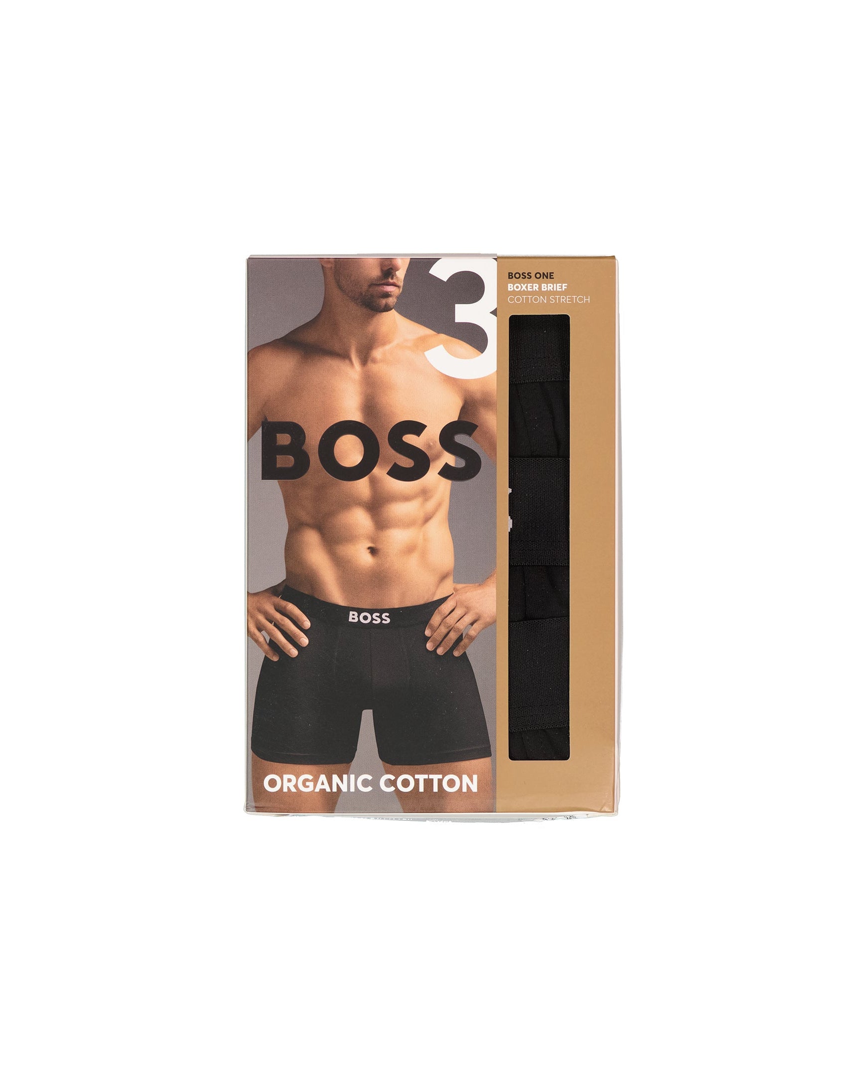 Mens BOSS Black BoxerBr 3P BOSS ONE in Black — view 3