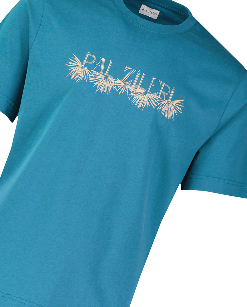 Men's Pal Zileri Teal Blue Graphic T Shirt — view 3