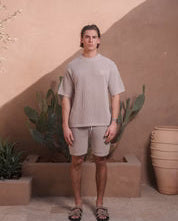Men's Belier Taupe Crochet T Shirt — view 3