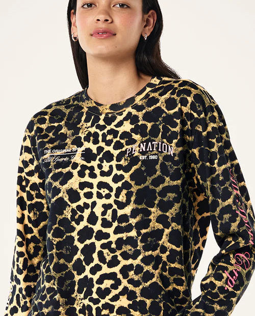 Women's P.E Nation Base Long Sleeve T-Shirt in Leopard — view 3