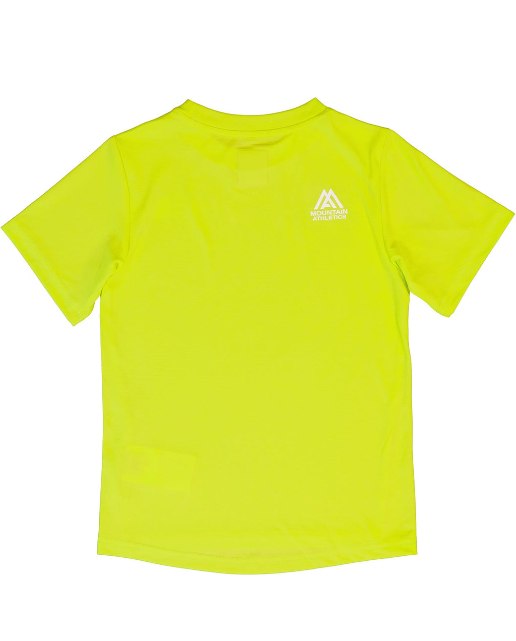 Yellow t-shirt with a small logo on the back against a white background