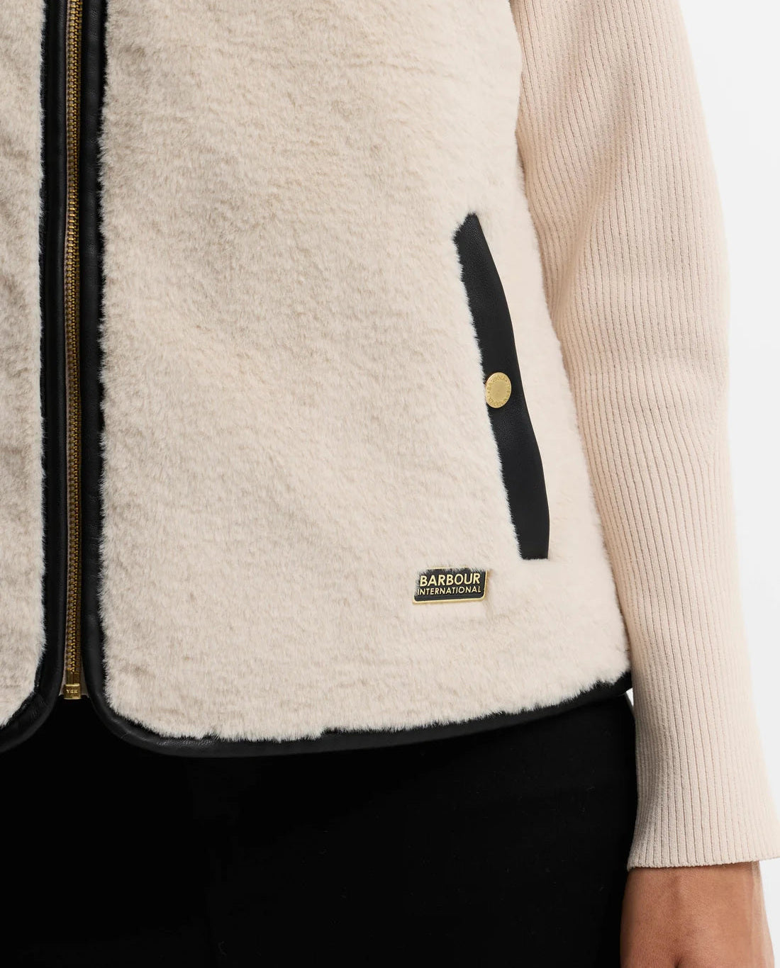 Women's Barbour International Oulton Faux Fur Liner In Lt Stone/Black