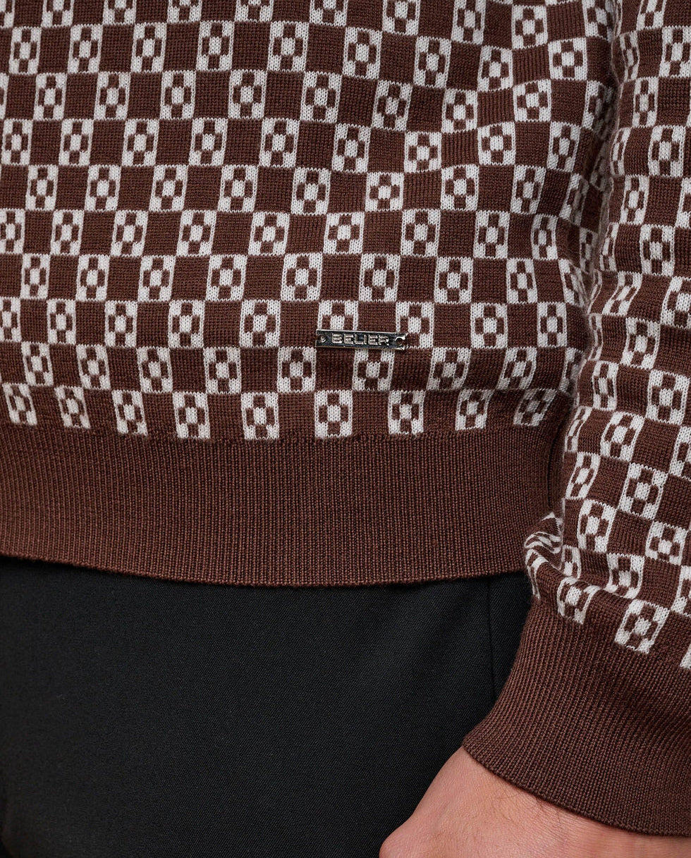 Men's Belier Brown Block Print Cardigan — view 3