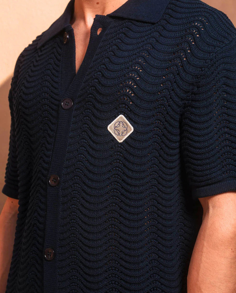 Men's Belier Navy Ocean Crochet Shirt & Short Set — view 3