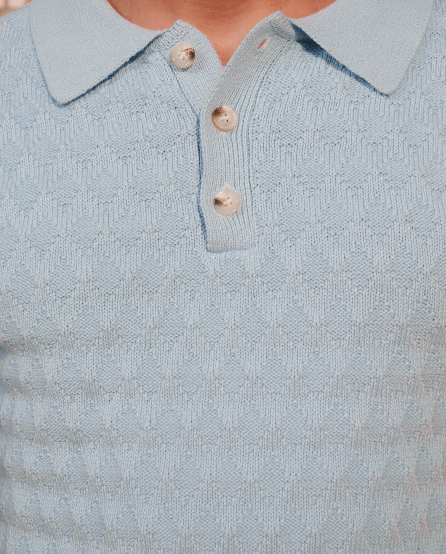 Men's Belier Sky Blue Diamond Stitch Polo — view 3