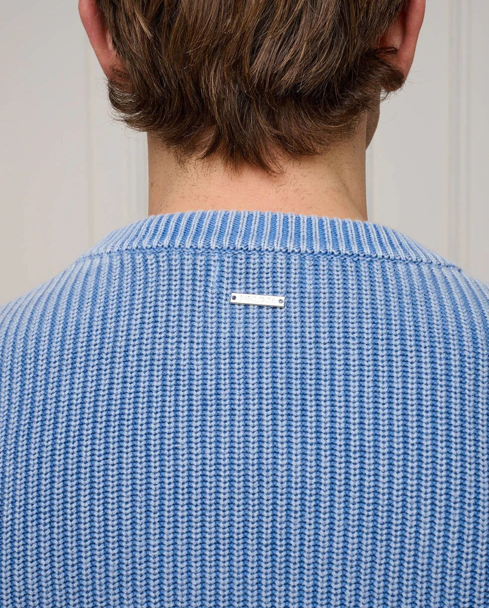 Men's Belier Washed Blue Heavyweight Rib Knit Jumper — view 3