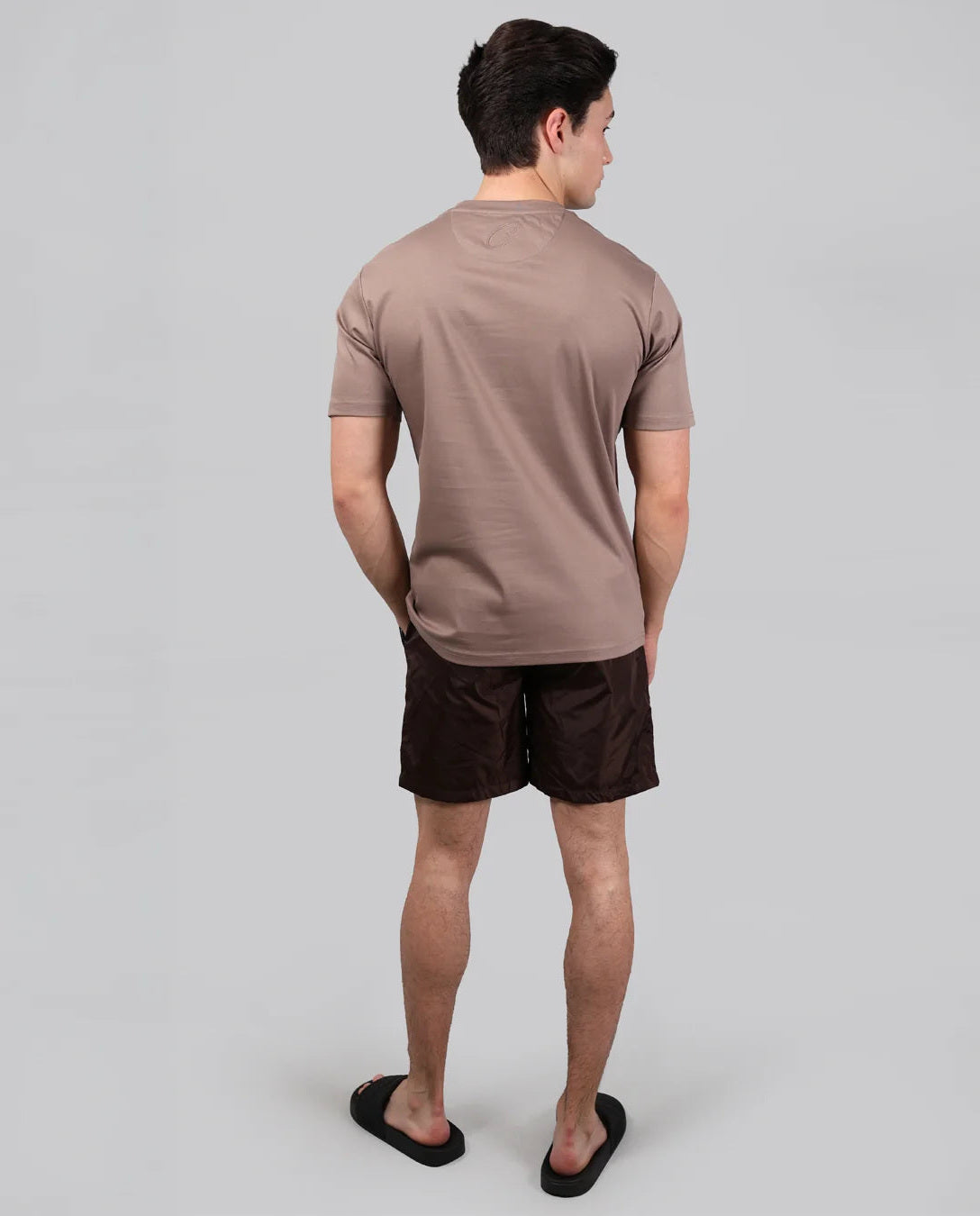 Men's Catini Firenze Plain T-Shirt in Mocha & Baratti Versatile Shorts Chocolate Set — view 2