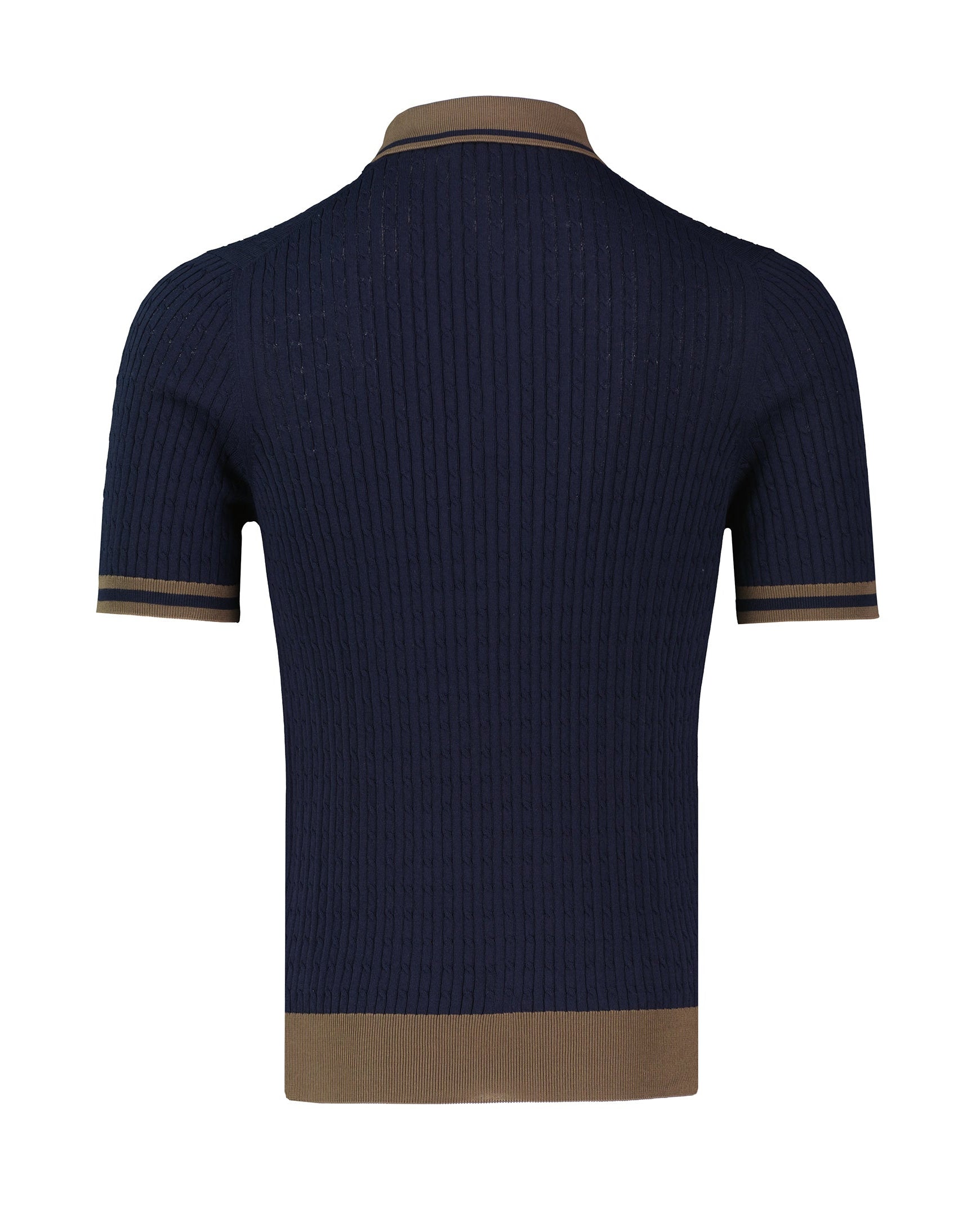 Men's Gran Sasso Navy Cable Knit 3 Button Polo Shirt - image 3