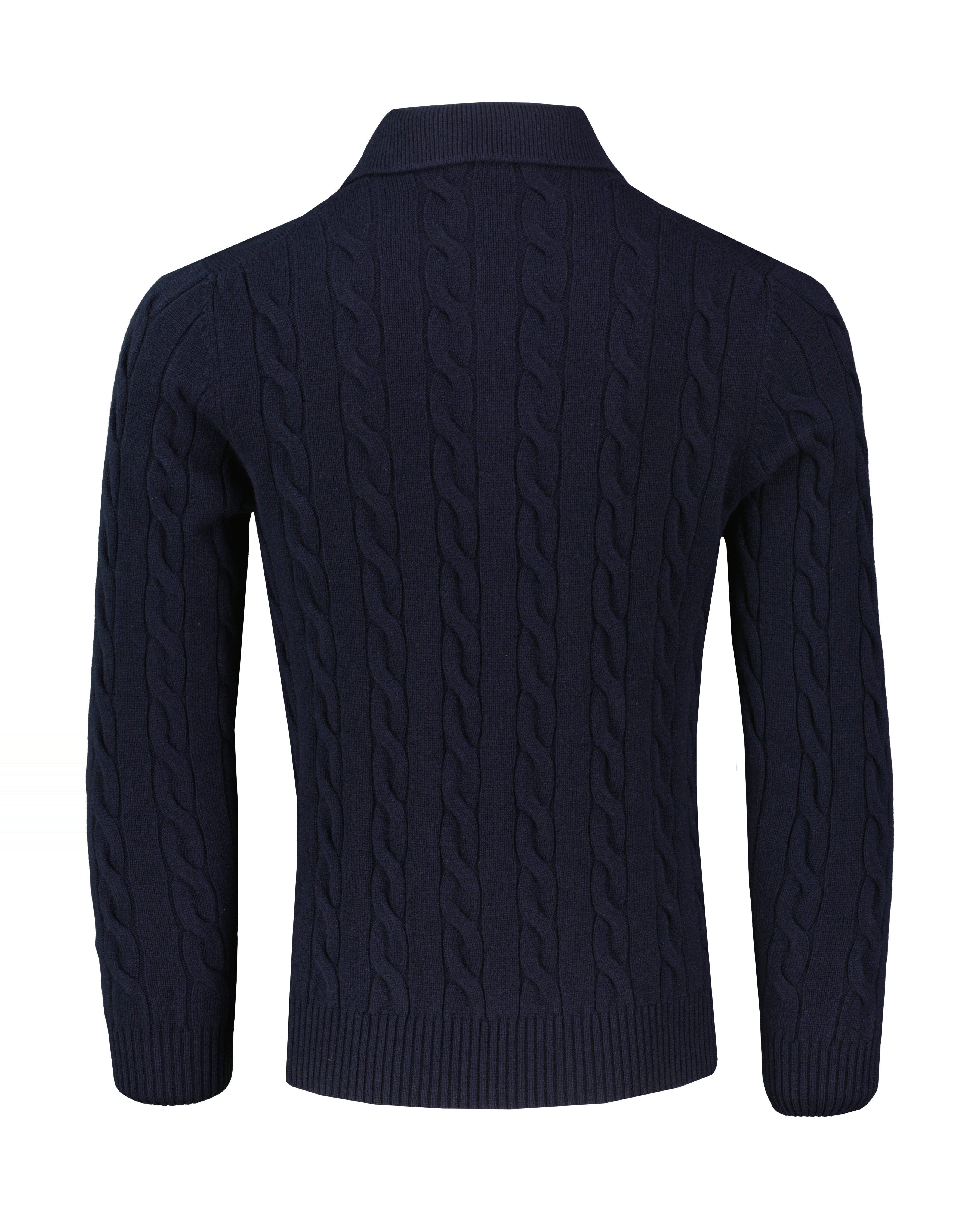 Men's Gran Sasso Navy Long Sleeve Cable Knitted Polo — view 2