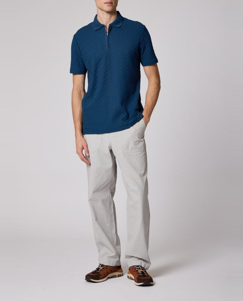 Men's Paul Smith Blue Textured Cotton Zip-Neck Polo Shirt — view 3