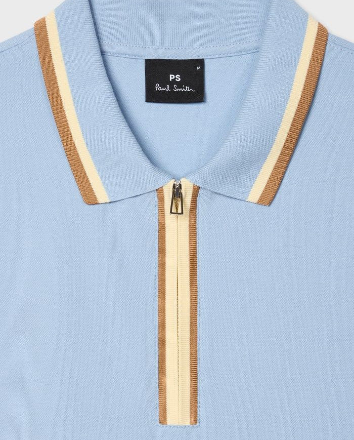 Men's Paul Smith Regular Fit Zip-Neck Polo Shirt - Blue — view 3