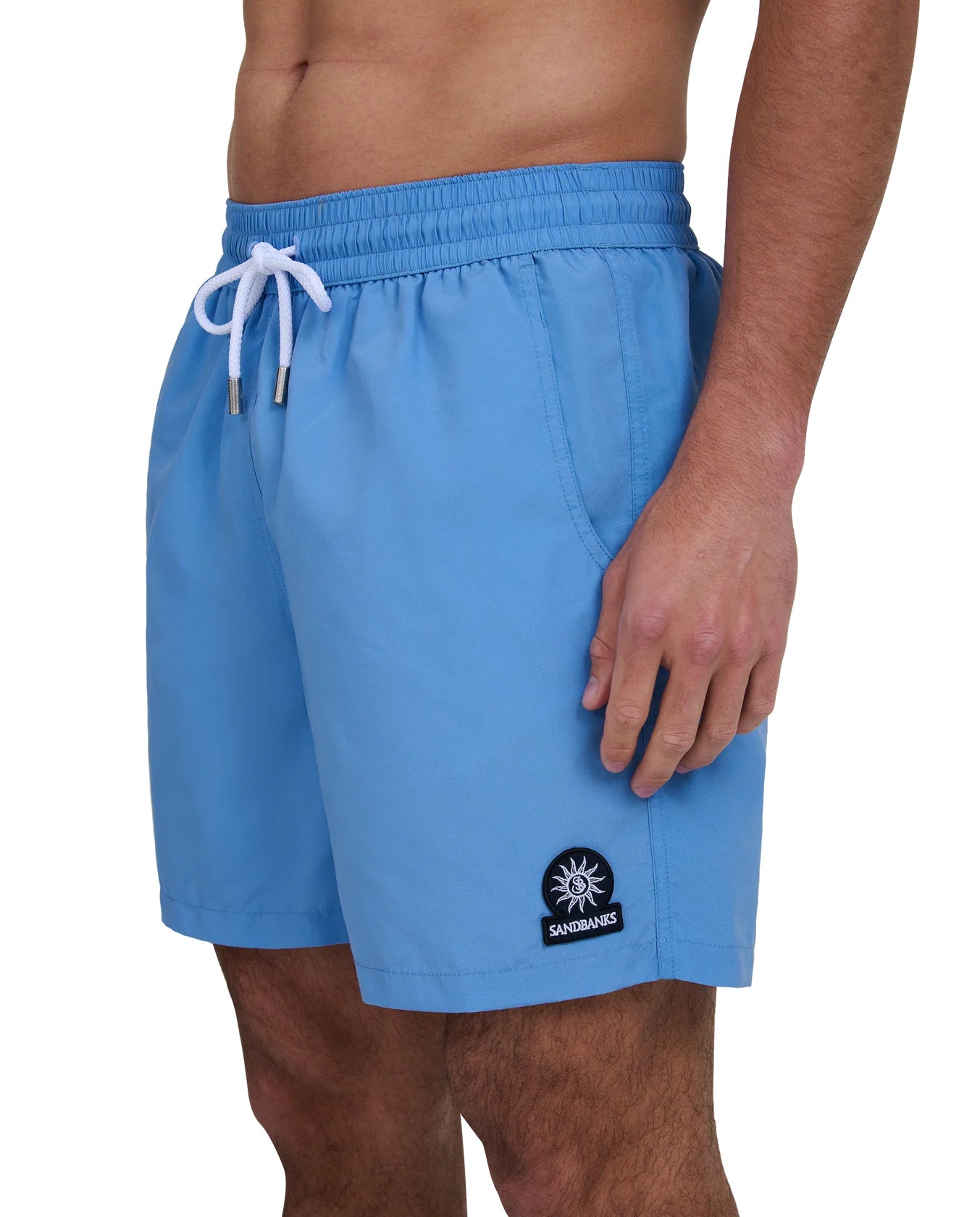 Men's Sandbanks Dusty Blue Badge Logo Recycled Swim Short — view 3