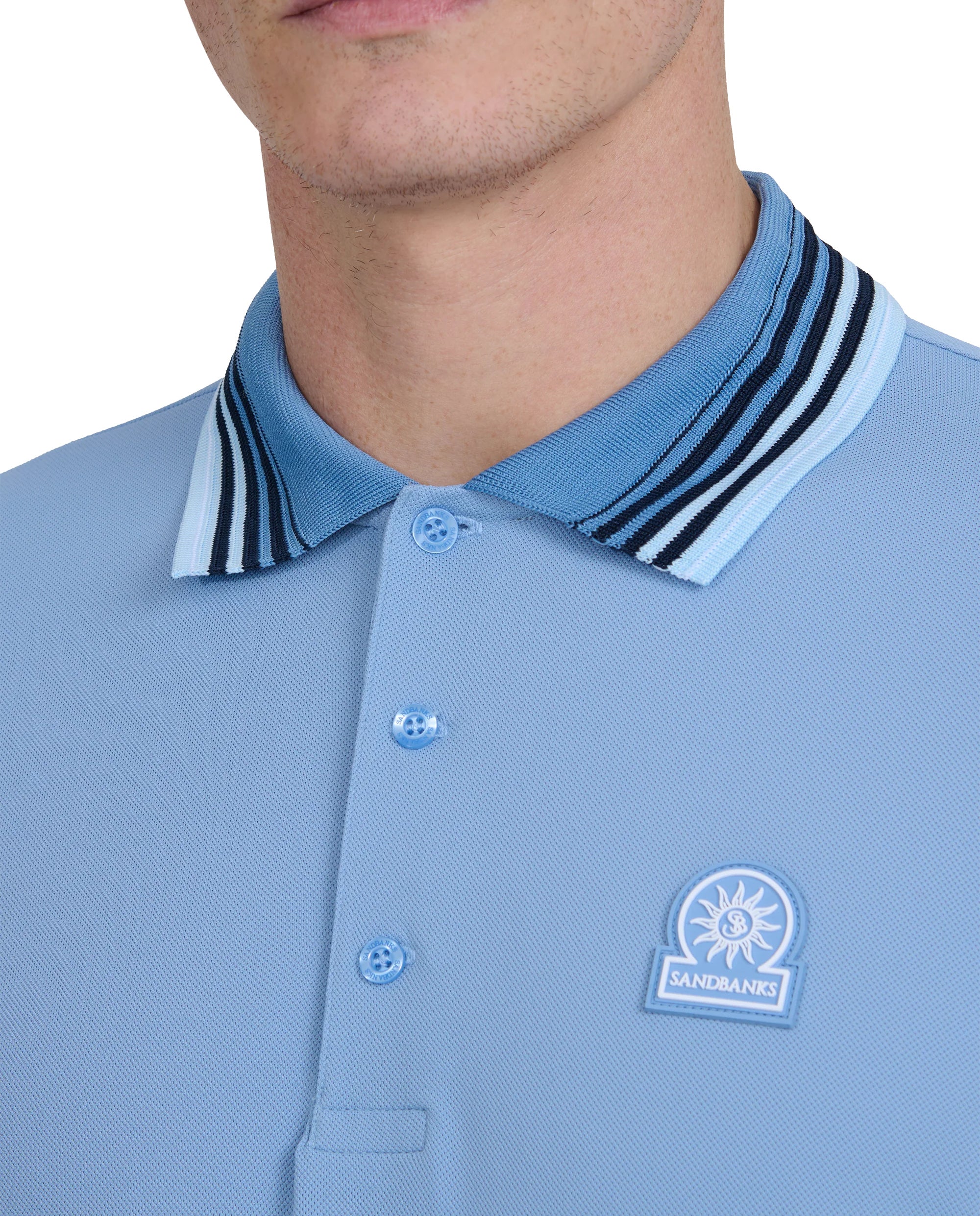Men's Sandbanks Dusty Blue Gradient Rib Polo Shirt — view 2