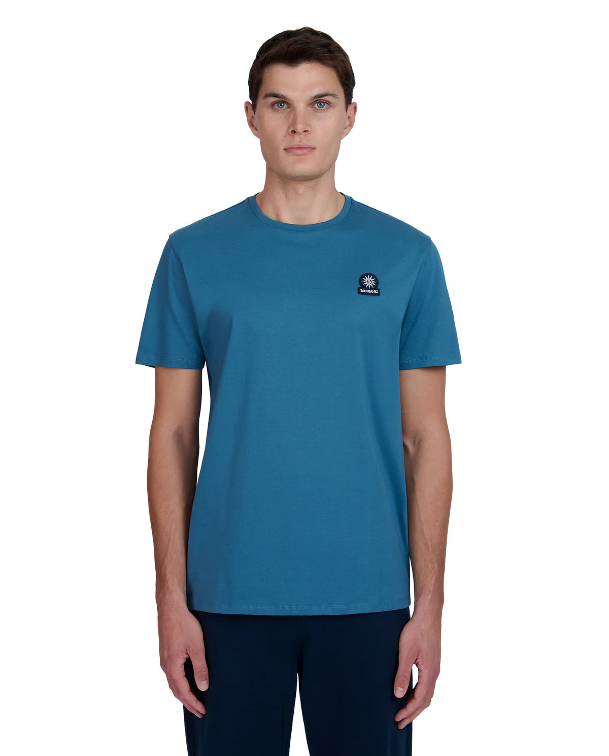 Men's Sandbanks Mercerised Badge Logo T-Shirt in Teal — view 2