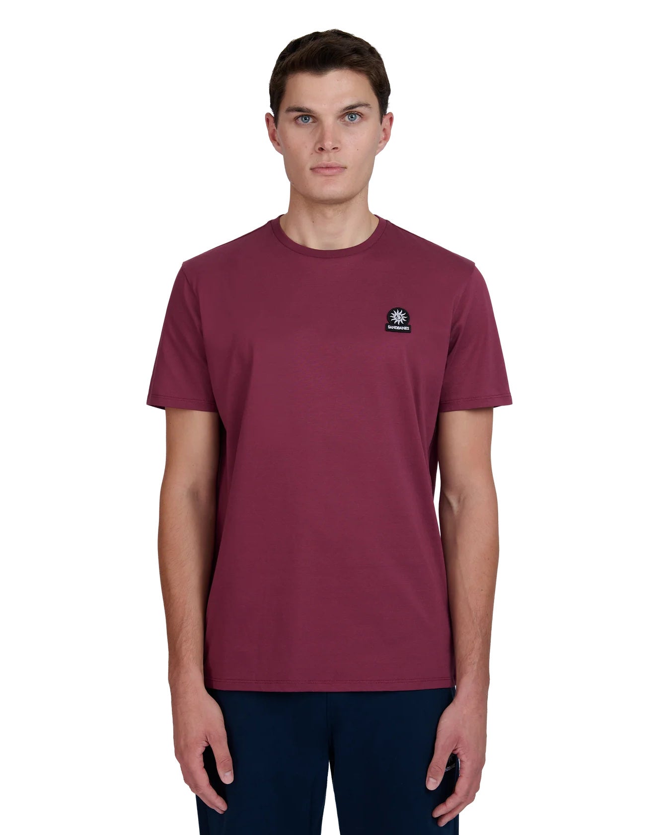 Men's Sandbanks Mercerised Badge T-Shirt in Port — view 2