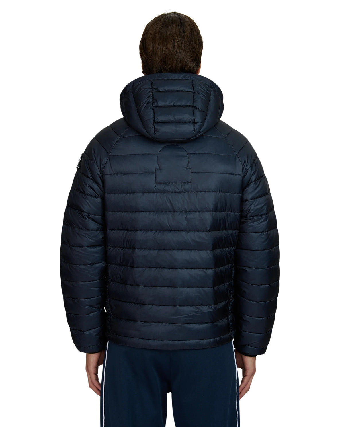 Men's Sandbanks Raglan Hooded Micro Puffer in Navy — view 3