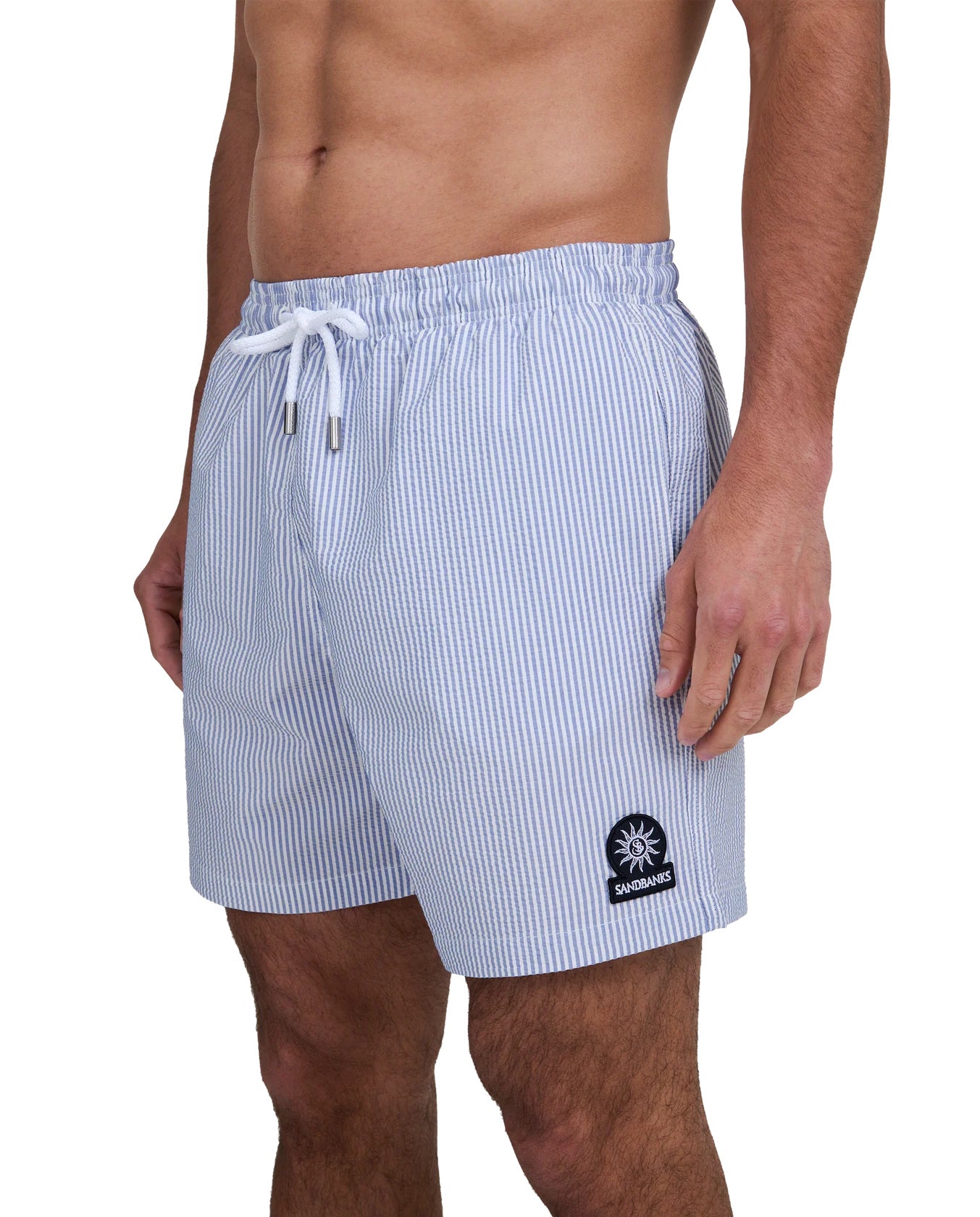 Men's Sandbanks Navy Seersucker Swim Short — view 3