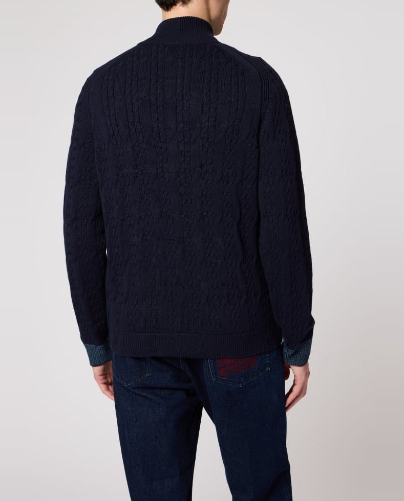 Mens Paul Smith Blue Cable-Knit Cotton Zip Cardigan — view 2
