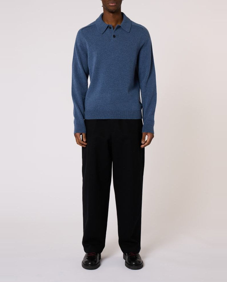 Mens Paul Smith Blue Knitted LS Polo — view 2