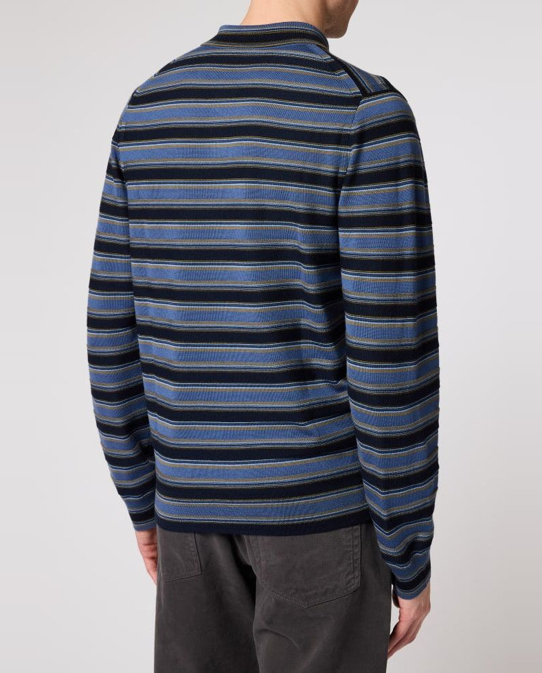 Mens Paul Smith Blue Stripe Merino Polo Shirt — view 3