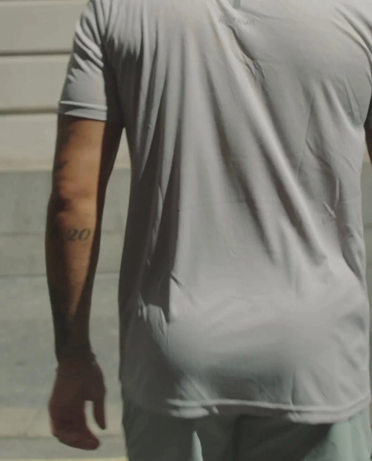 Mens Red Run Light Grey Technical Runner Tee — view 3