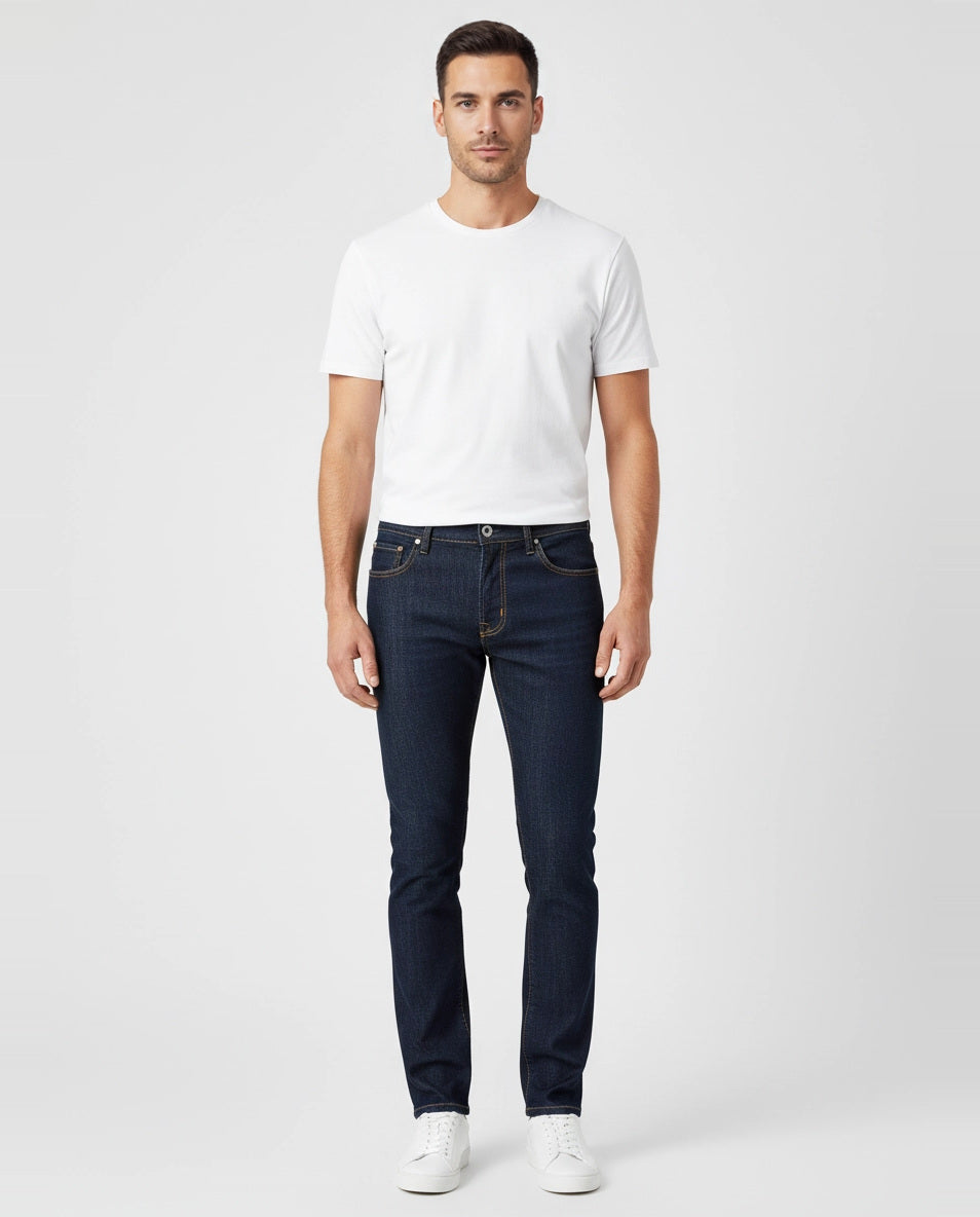 Mens Jacob Cohen 5PKT Bard Slim Fit Dark Blue Jeans front view on model