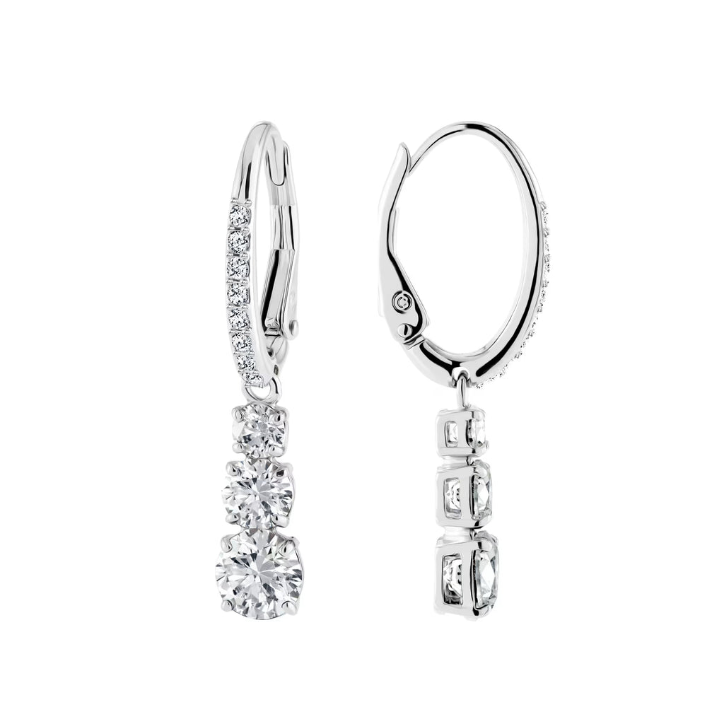 Swarovski Stilla Attract Trilogy Round Cut Zirconia Drop Earrings Rhodium Plated — view 2