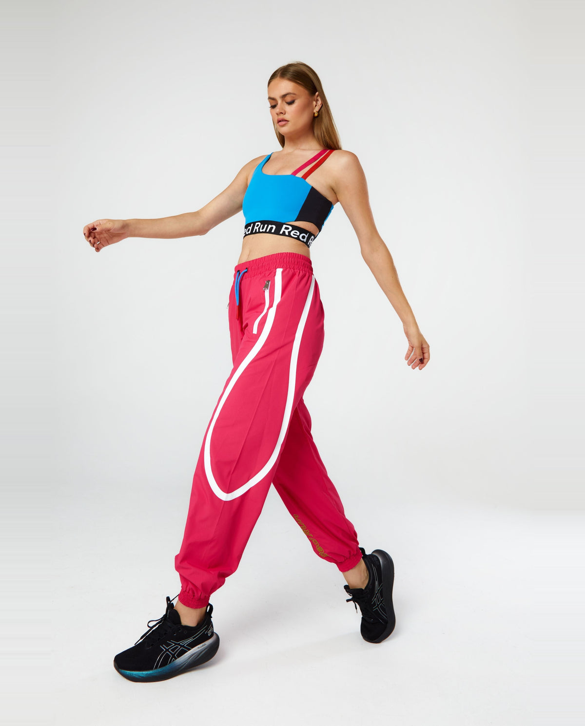 Women's Red Run Activewear Pink Woven Track Pants Neon Safari — view 4