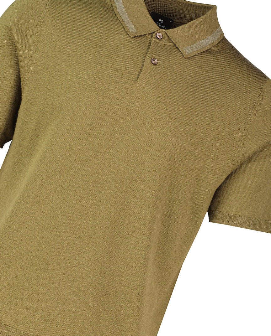 Mens Paul Smith Khaki Knitted Merino Wool Polo Shirt - image 4