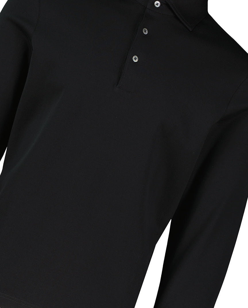 Men's Gran Sasso Black Long Sleeve 3 Button Mercerised Polo Shirt - image 4