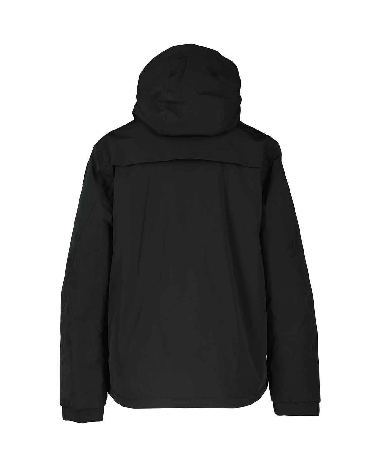 Black jacket with a hood on a white background