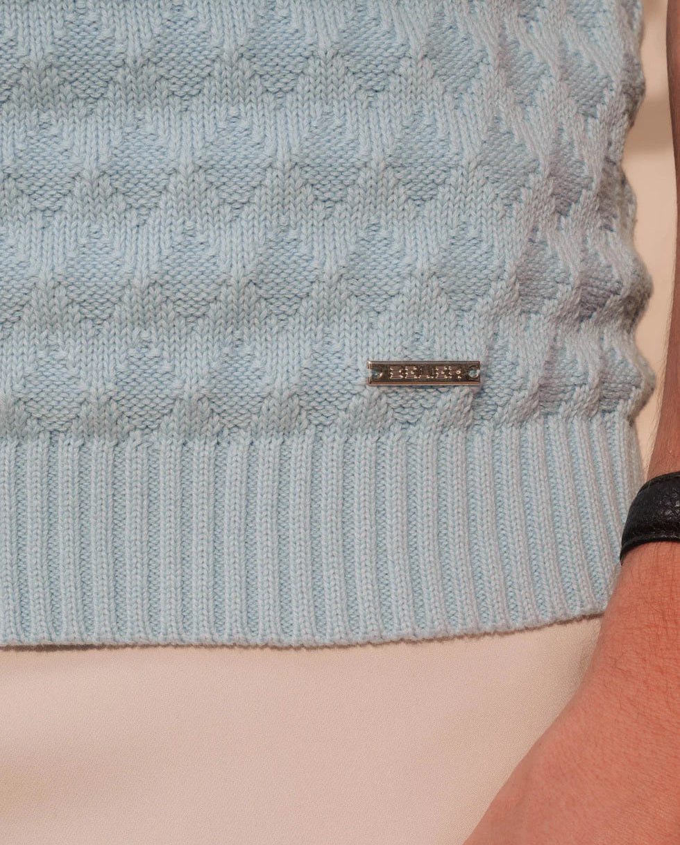 Men's Belier Sky Blue Diamond Stitch Polo — view 4