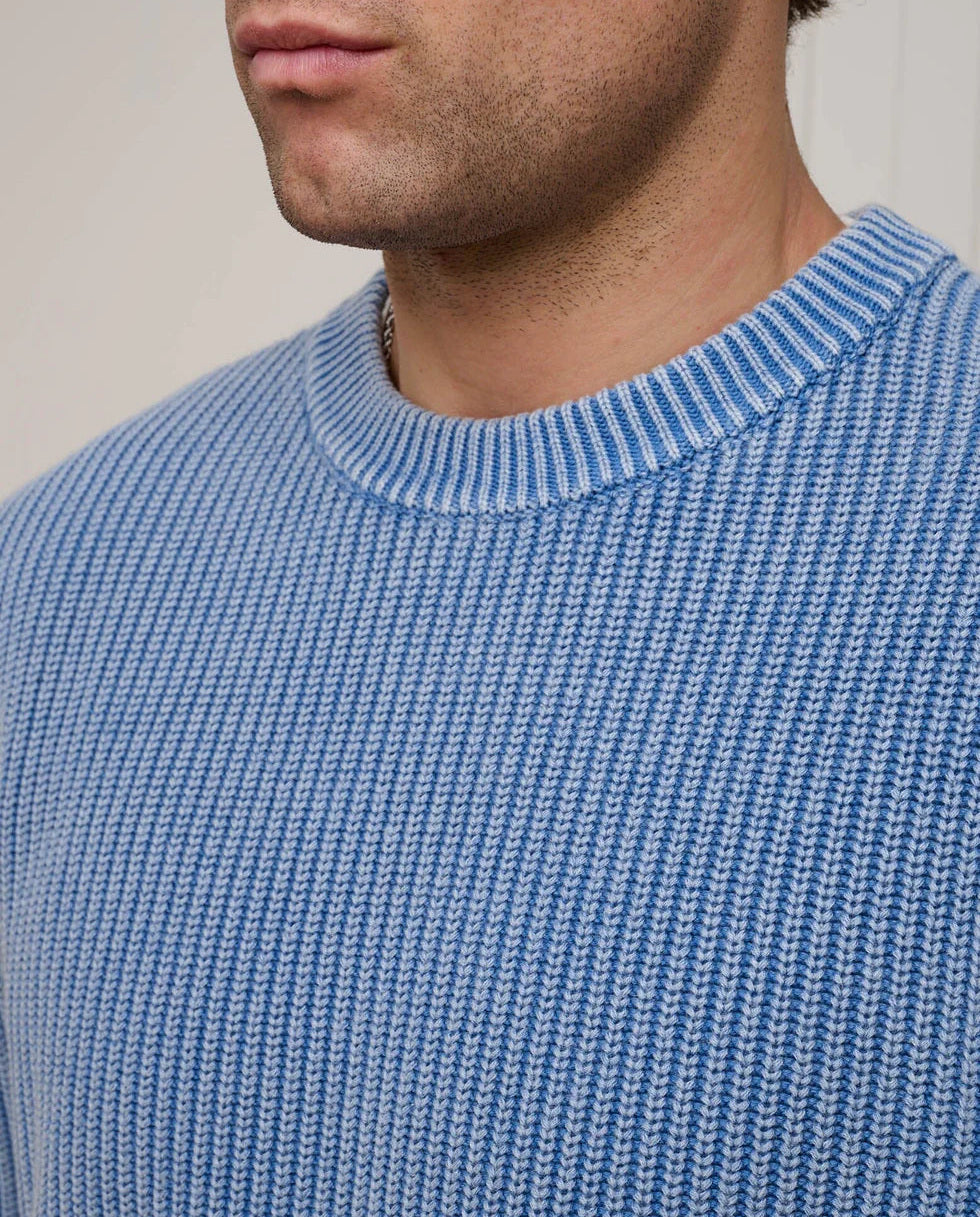 Men's Belier Washed Blue Heavyweight Rib Knit Jumper — view 4