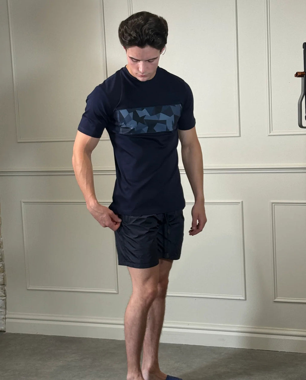 Men's Catini Astratto T-Shirt in White / Navy & Astratto Shorts in Navy Set — view 3