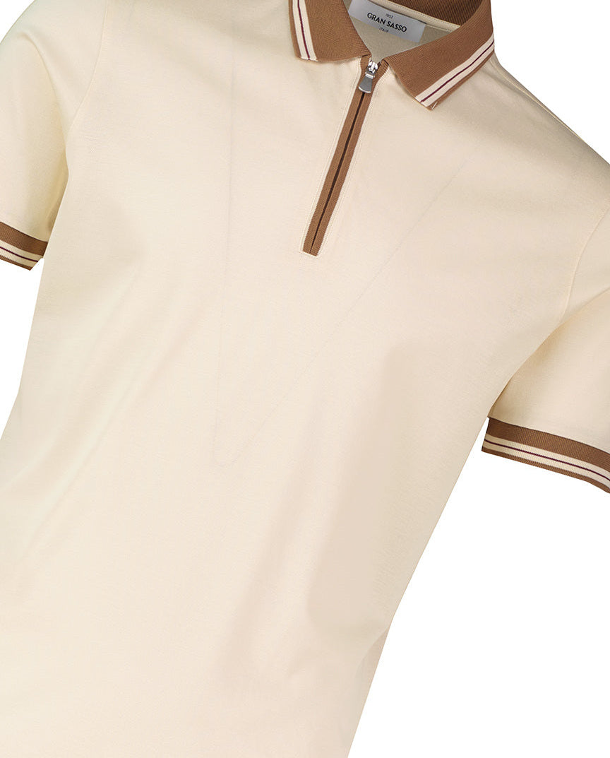 Men's Gran Sasso Beige Mercerised Zip Polo Shirt - image 4