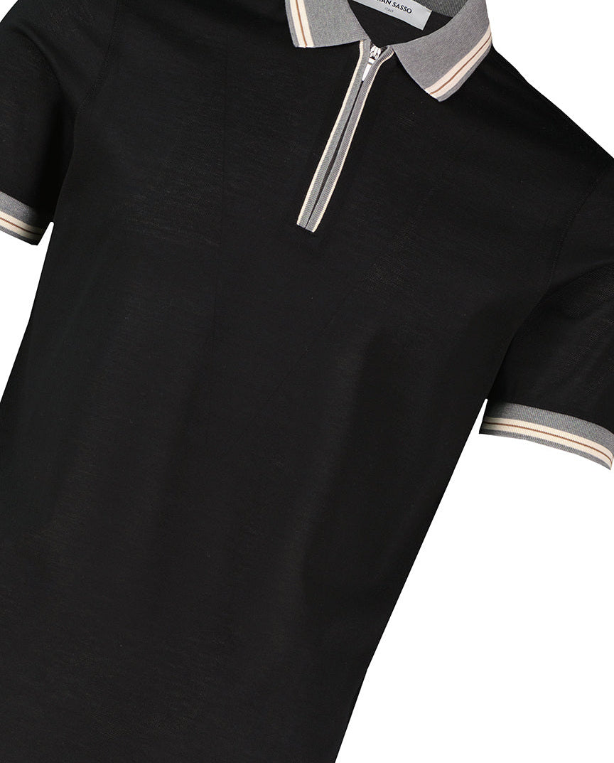 Men's Gran Sasso Black Mercerised Zip Polo Shirt - image 4