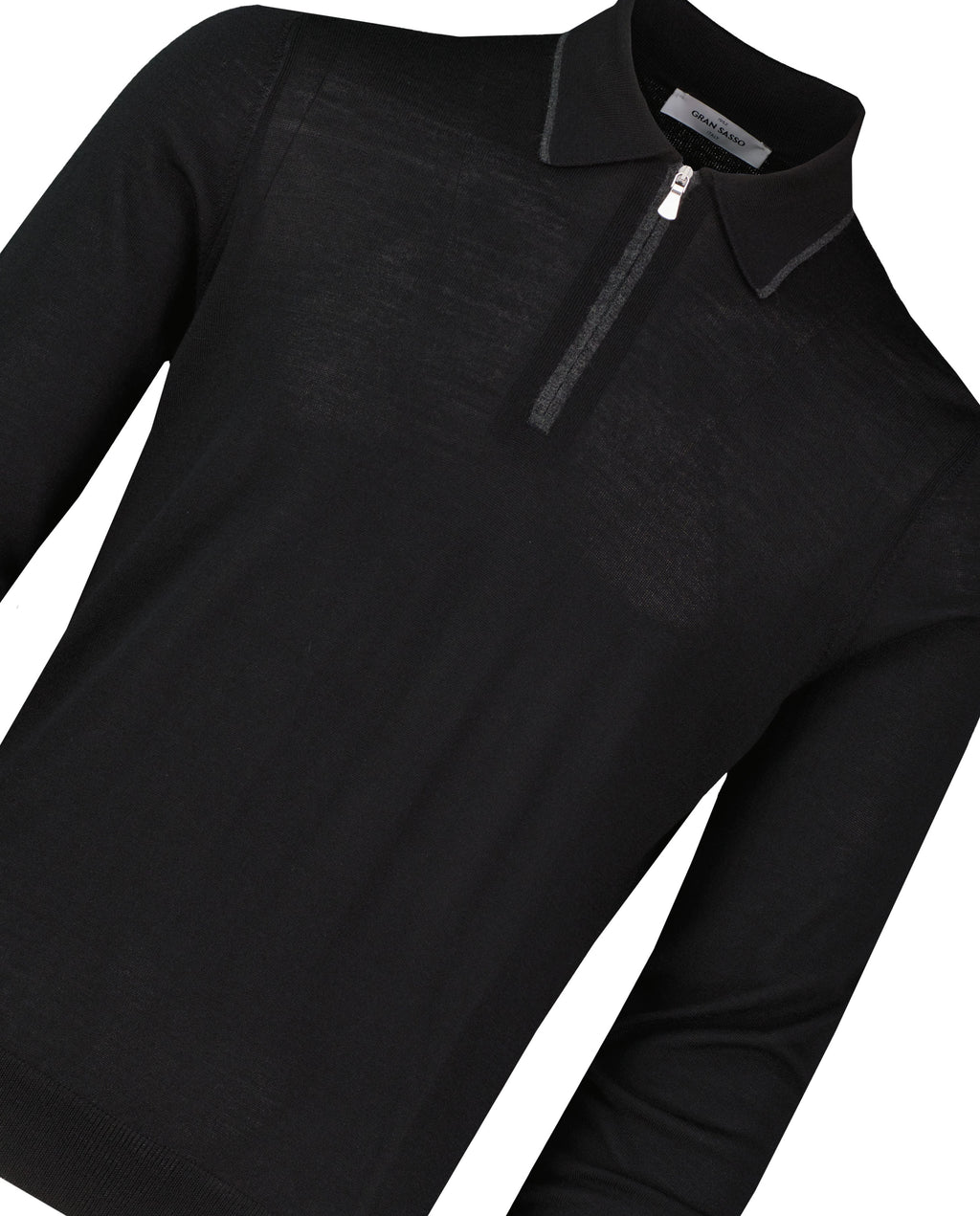 Men's Gran Sasso Black Tennis Long Sleeve Knitted Polo — view 3