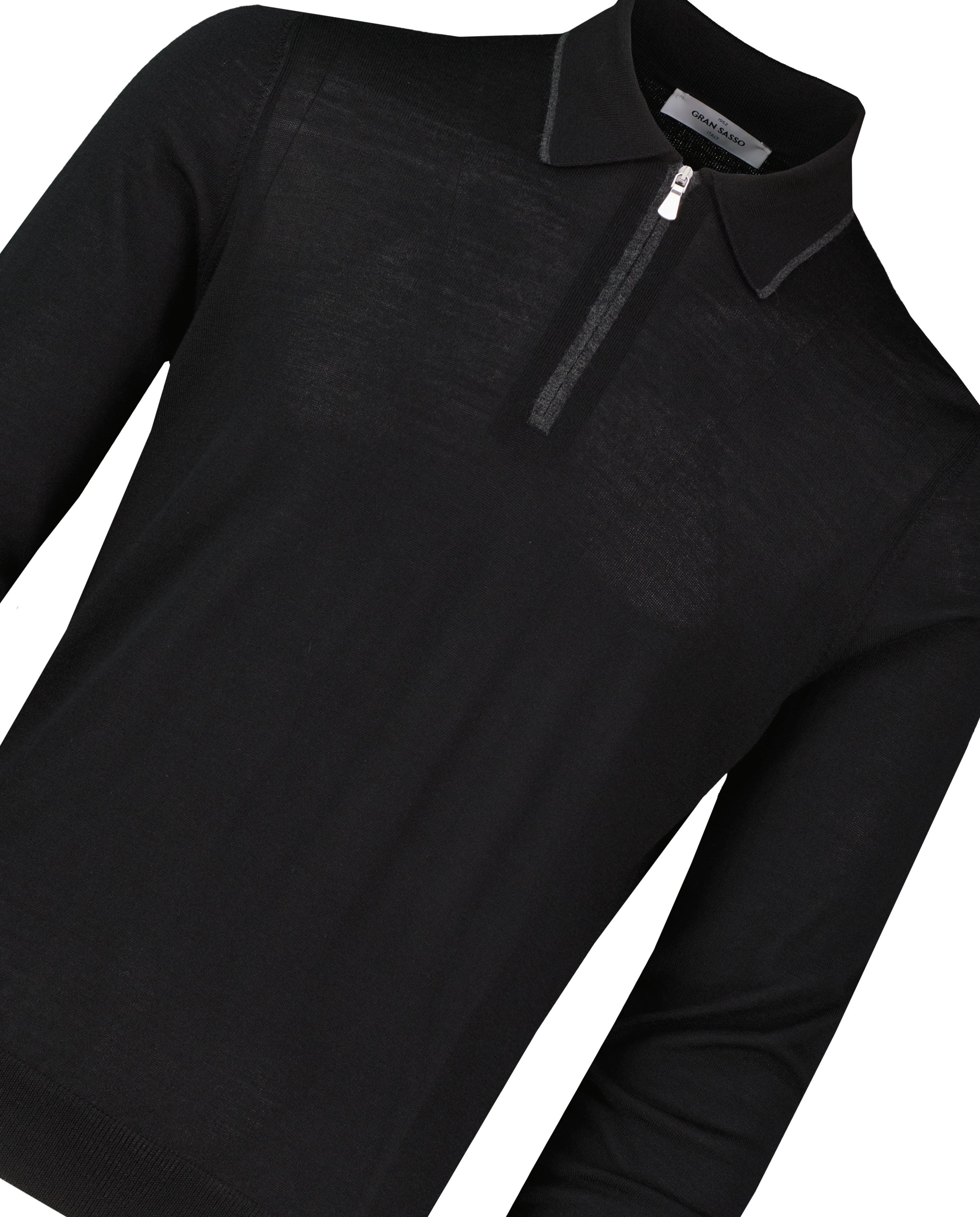 Men's Gran Sasso Black Tennis Long Sleeve Knitted Polo — view 3